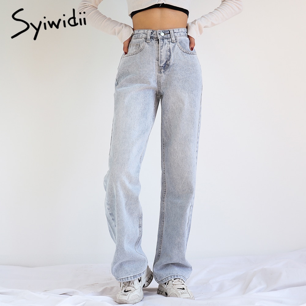 ؿ]Syiwidii 2021 High Waisted Jeans    Tassel Straight ü   ÷    Blue Wide Leg